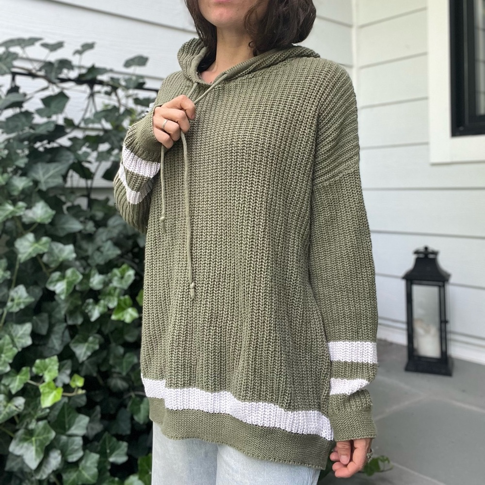 Time and Tru Olive Knit Hooded Sweater